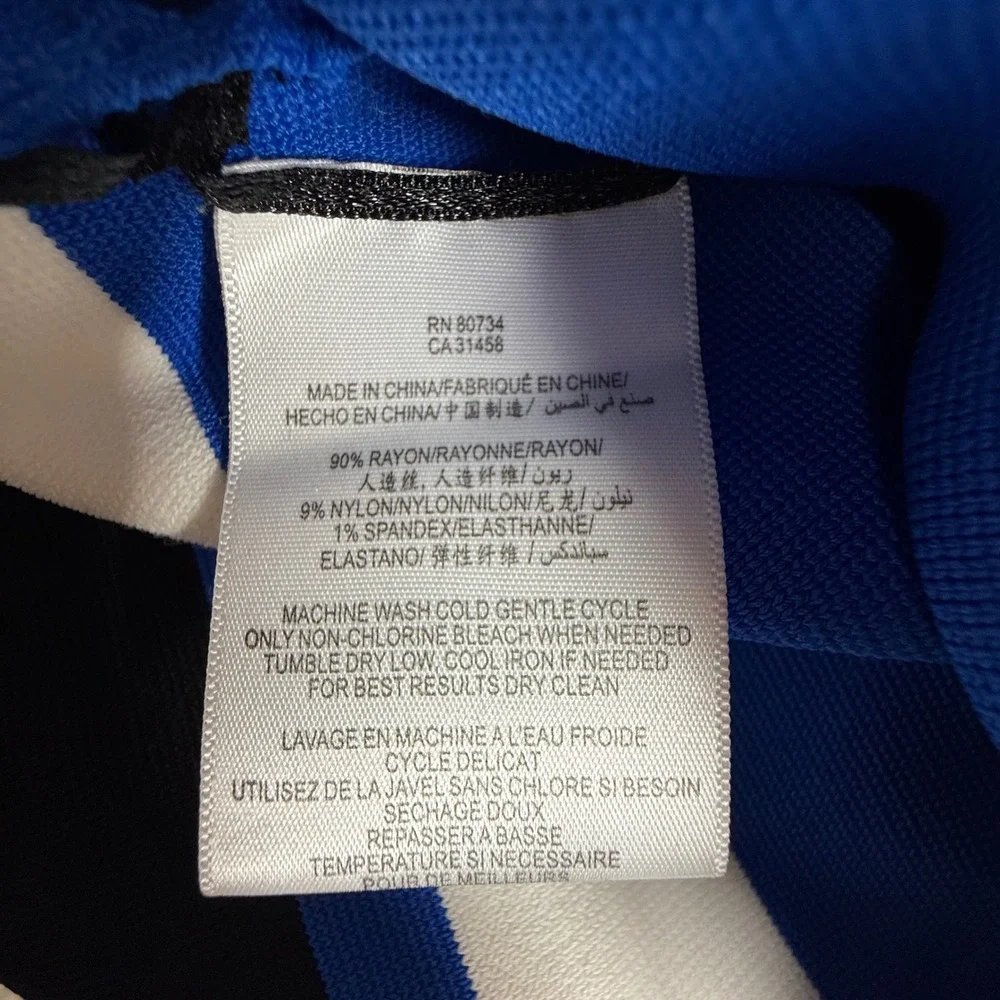 BCBGMAXAZRIA Womens M Blue Striped Pencil Skirt Bandage Bodycon Knit Knee Length